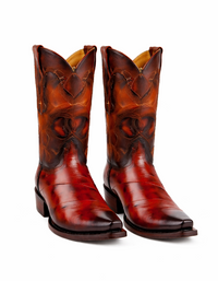 Men's King Exotic Snip Toe Eel Boots Handcrafted Burnished Cognac (494RD0857)