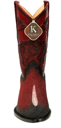 Men's King Exotic Snip Toe Stingray Boots Single Stone Handmade Burnished Burgundy  (494R1243)