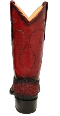 Men's King Exotic Snip Toe Stingray Boots Single Stone Handmade Burnished Burgundy  (494R1243)