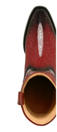 Men's King Exotic Snip Toe Stingray Boots Single Stone Handmade Burnished Burgundy  (494R1243)