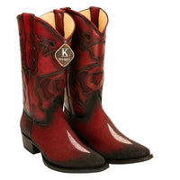 Men's King Exotic Snip Toe Stingray Boots Single Stone Handmade Burnished Burgundy  (494R1243)