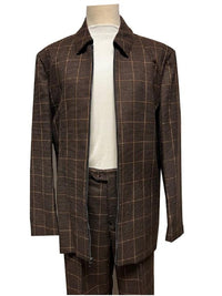 Mens Leisure Casual Suit Brown Windowpane 6775