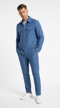 Mens Light Blue Walking Suit Set – Safair Military Casual Jacket and Pants Outfit for Travel, Vacation, Streetwear