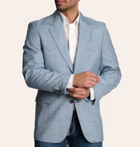 Mens Light Blue Western Blazer – Classic Cowboy Sport Coat with Western Yoke Design