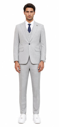 Mens Light Gray and Black Pinstripe 3 Piece Suit – Peaky Blinders Inspired Vintage Gangster 1920s Suit