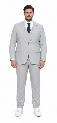 Mens Light Gray and Black Pinstripe 3 Piece Suit – Peaky Blinders Inspired Vintage Gangster 1920s Suit