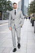 Men’s Light Grey Double Breasted Modern Designer Tailored Fit Wool Suit with Metal Buckle Closure