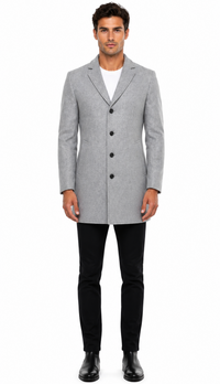Mens Light Grey Slim Fit Wool Peacoat
