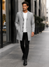 Mens Light Grey Slim Fit Wool Peacoat