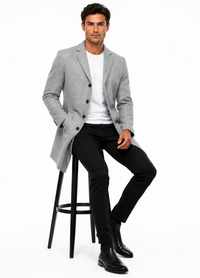 Mens Light Grey Slim Fit Wool Peacoat