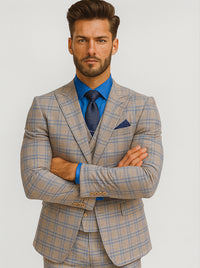 Men’s Modern Check Suit with Vest – Fashionable Three-Piece Set