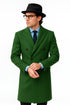 Double Breasted Long Overcoat One Chest Pocket Olive Green - Mens Car Coat Mens Topcoat