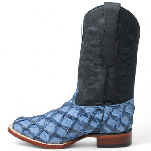 Men's Los Altos Genuine Monster Fish Leather Square Toe Boots - Blue