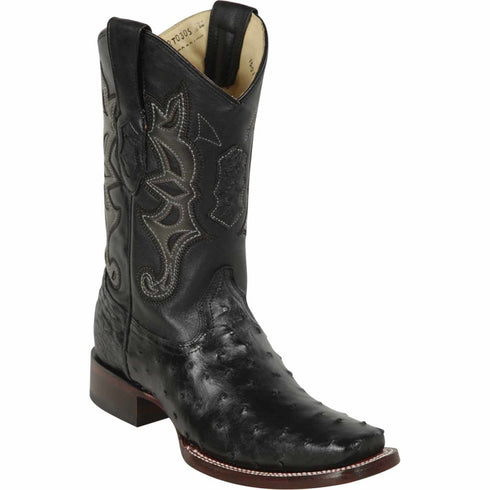 Men's Los Altos Genuine Ostrich Square Toe Boots - Black 812T8305