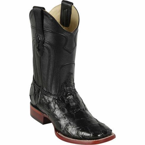 Men's Los Altos Monster Fish Skin Wide Square Toe Boots - Black 4822R1005