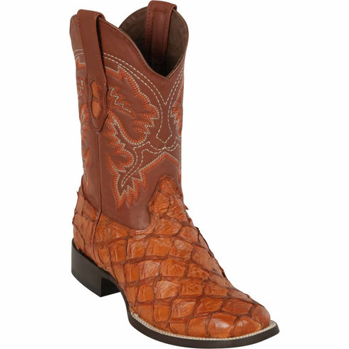 Men's Los Altos Monster Fish Skin Wide Square Toe Boots - Cognac 4822R1003