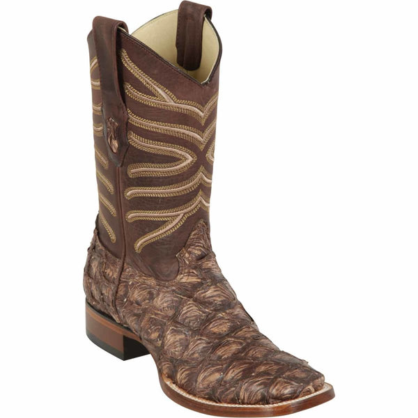 Men's Los Altos Monster Fish Skin Wide Square Toe Boots - Rustic Brown - Los Altos Boots