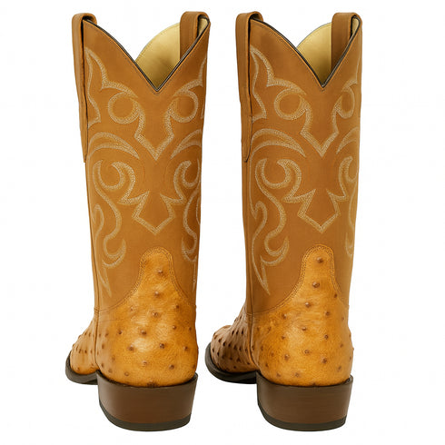 Men's Los Altos Original Full Quill Ostrich Boots Round Toe - Amber 650354