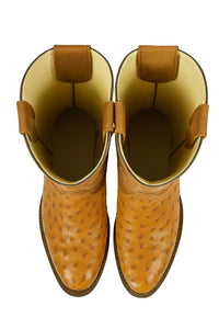 Men's Los Altos Original Full Quill Ostrich Boots Round Toe - Amber 650354