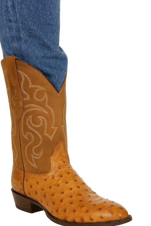 Men's Los Altos Original Full Quill Ostrich Boots Round Toe - Amber 650354