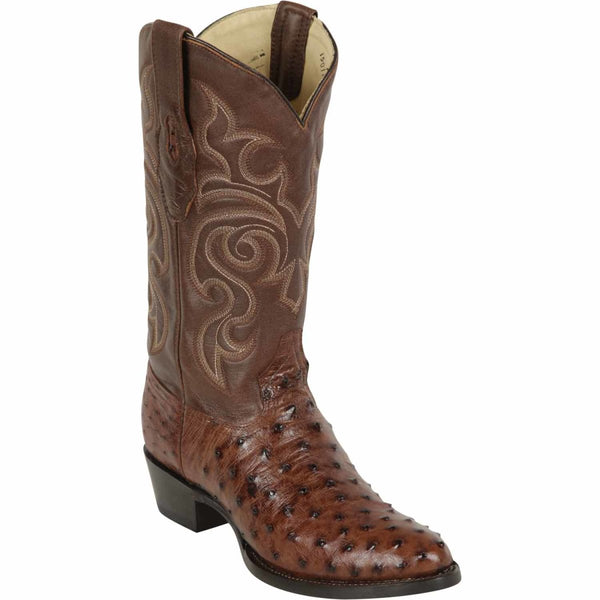 Men's Los Altos Original Full Quill Ostrich Boots Round Toe - Kango Brown 650360