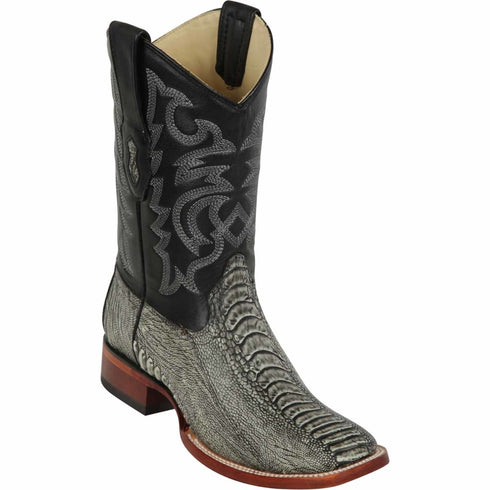 Men's Los Altos Ostrich Leg Skin Wide Square Toe Boots - Rustic Black 8220581 - Los Altos Boots