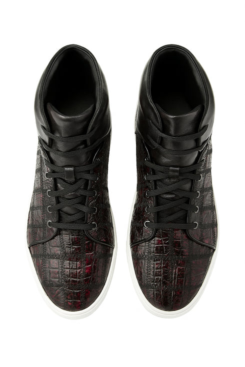 Mens Belvedere Vero Crocodile Patchwork Hightop Sneaker in Honey