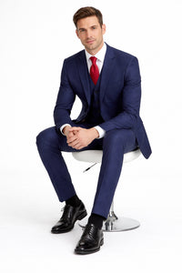 Mens Mantoni Solid Navy Suit – Classic 2 Piece Navy Blue Suit for Wedding, Business & Formal Wear