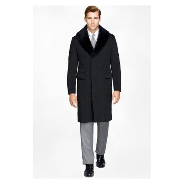 Mens Mid-Length Black-Coat - 3/4 Length Mens Coat - Wool Car Coats $199