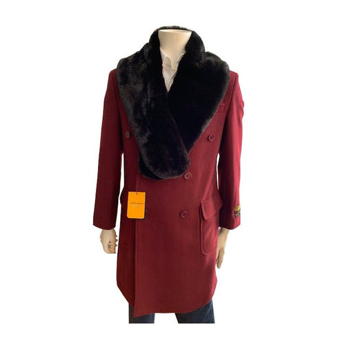 Mens Mid-Length Coats - 3/4 Length Mens Coat - Burgundy Wool Car Coats $199