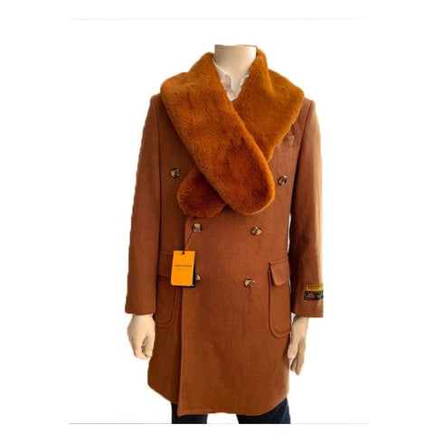 Mens Mid-Length Coats - 3/4 Length Mens Coat - Camel Wool Car Coats $199