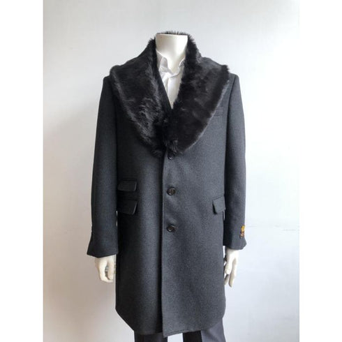 Mens Mid-Length Charcoal Coat - 3/4 Length Mens Coat - Wool Car Coats $199