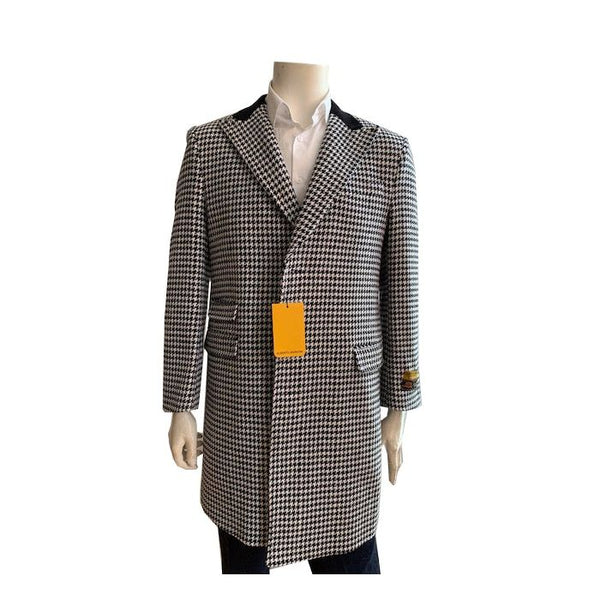 Mens Mid-Length Coats - 3/4 Length Mens Coat - Houndstooth Wool Car Coats $199