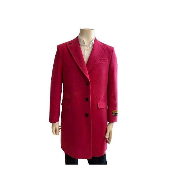 Mens Mid-Length Coats - 3/4 Length Mens Coat - Magenta Wool Car Coats $199