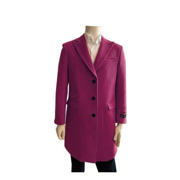 Mens Mid-Length Coats Pink -3/4 Length Mens Coat - Wool Car Coats $199