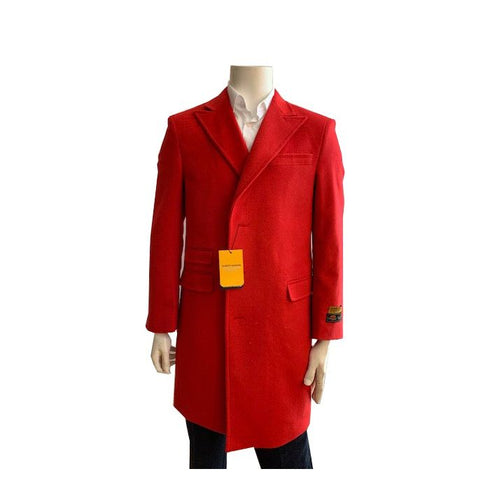 Mens Mid-Length Coats - 3/4 Length Mens Coat - Red Wool Car Coats $199