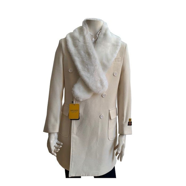 Mens Mid-Length Coats - 3/4 Length Mens Coat - White Wool Car Coats $199