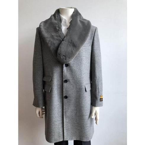 Mens Mid-Length Coats Lt.Gray - 3/4 Length Mens Coat - Wool Car Coats $199