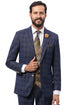 Marc Darcy Wedding Suits Men's Modern Fit Double Windowpane Plaid Suit with Paisley Vest in Navy Blue