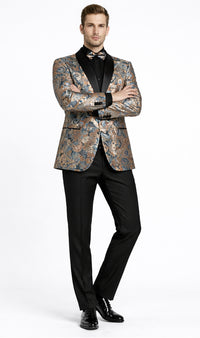 Men's Modern Fit Japanese Paisley Print Teal Green Tuxedo