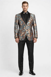 Men's Modern Fit Japanese Paisley Print Teal Green Tuxedo