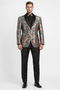 Men's Modern Fit Japanese Paisley Print Teal Green Tuxedo