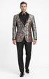 Men's Modern Fit Japanese Paisley Print Teal Green Tuxedo