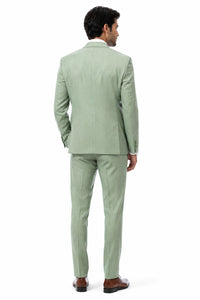 Mens Modern Fit Two Button Vested Sharkskin Business Moss Green Suit