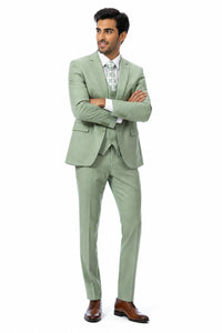 Mens Modern Fit Two Button Vested Sharkskin Business Moss Green Suit