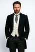 Cutaway Tuxedo - Black Peak Lapel Long Suit Perfect For Wedding or Musicians
