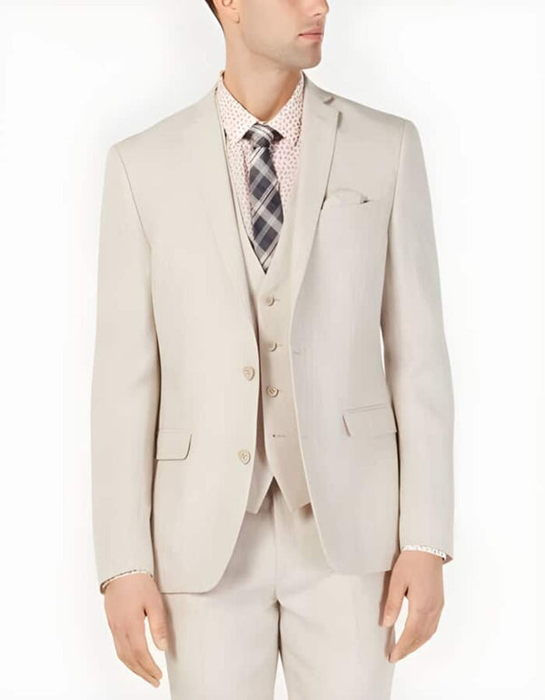 Linen Suit - Mens Summer Suits in  Tan Beach  Wedding  3 Piece Suit