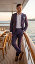 Mens Navy Blue Seersucker Suit – Cotton Fabric Shadow Pattern Ton on Tone Textured Two Button Notch Lapel Formal Summer Suit
