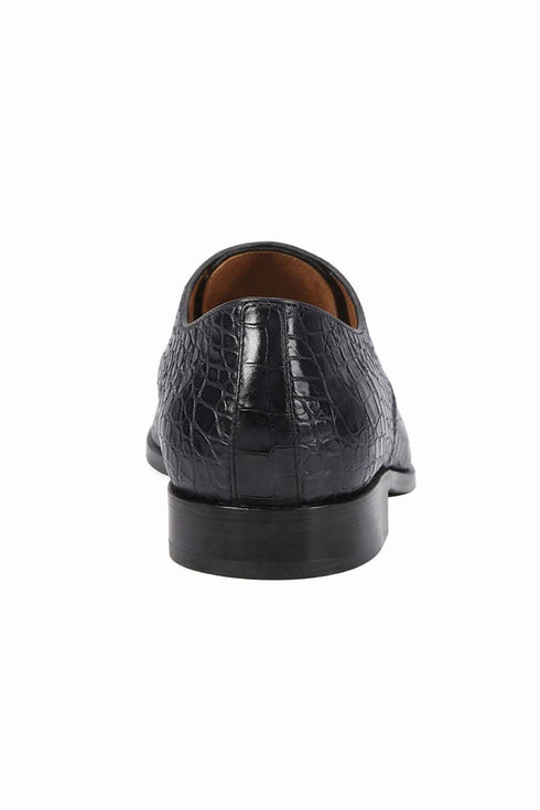 Mens Navy Crocodile and Calfskin Leather Slip-On Dress Loafers