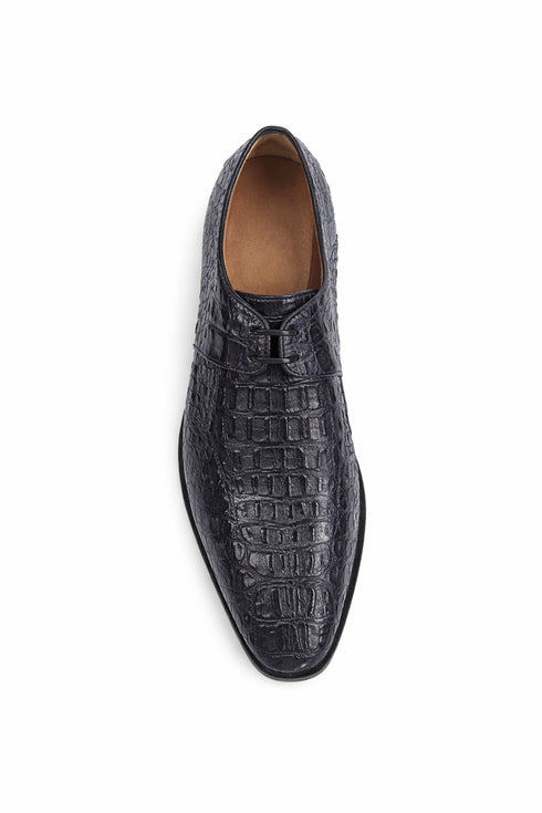 Mens Navy Crocodile and Calfskin Leather Slip-On Dress Loafers
